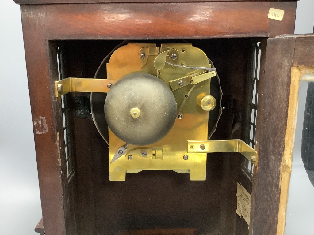 A Victorian mahogany twin fusee bracket clock, height 40cm width 31cm excl. bracket